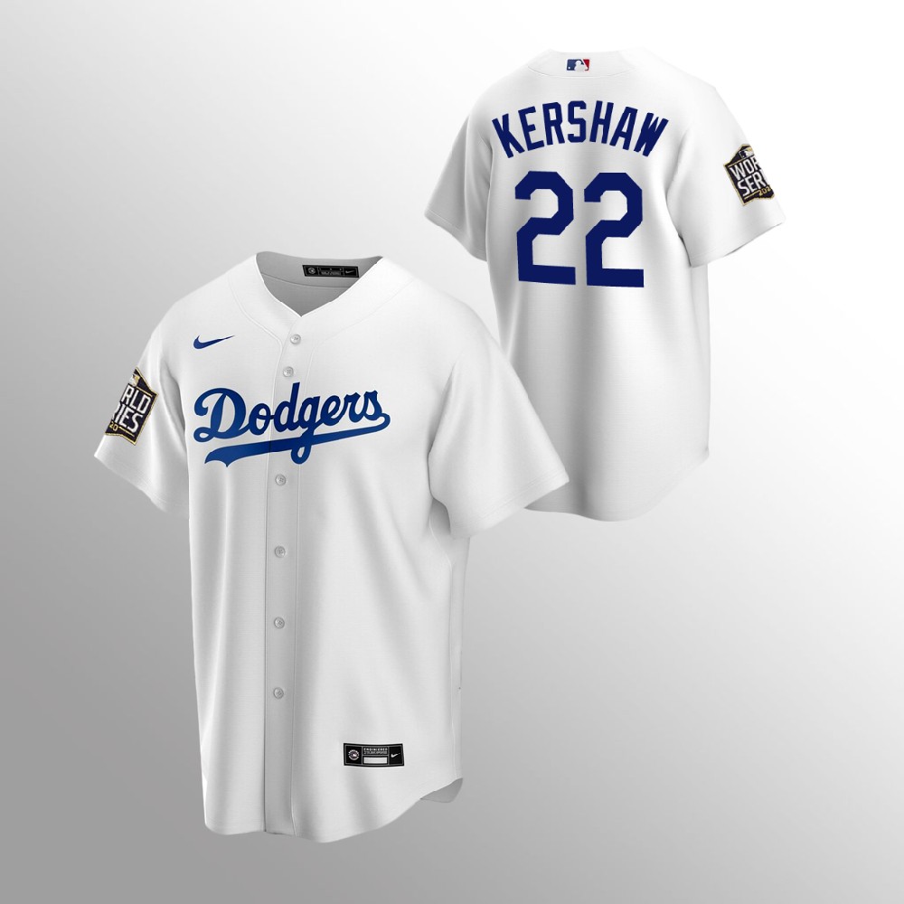 Men's Los Angeles Dodgers #22 Clayton Kershaw White 2020 World Series Bound stitched Jersey